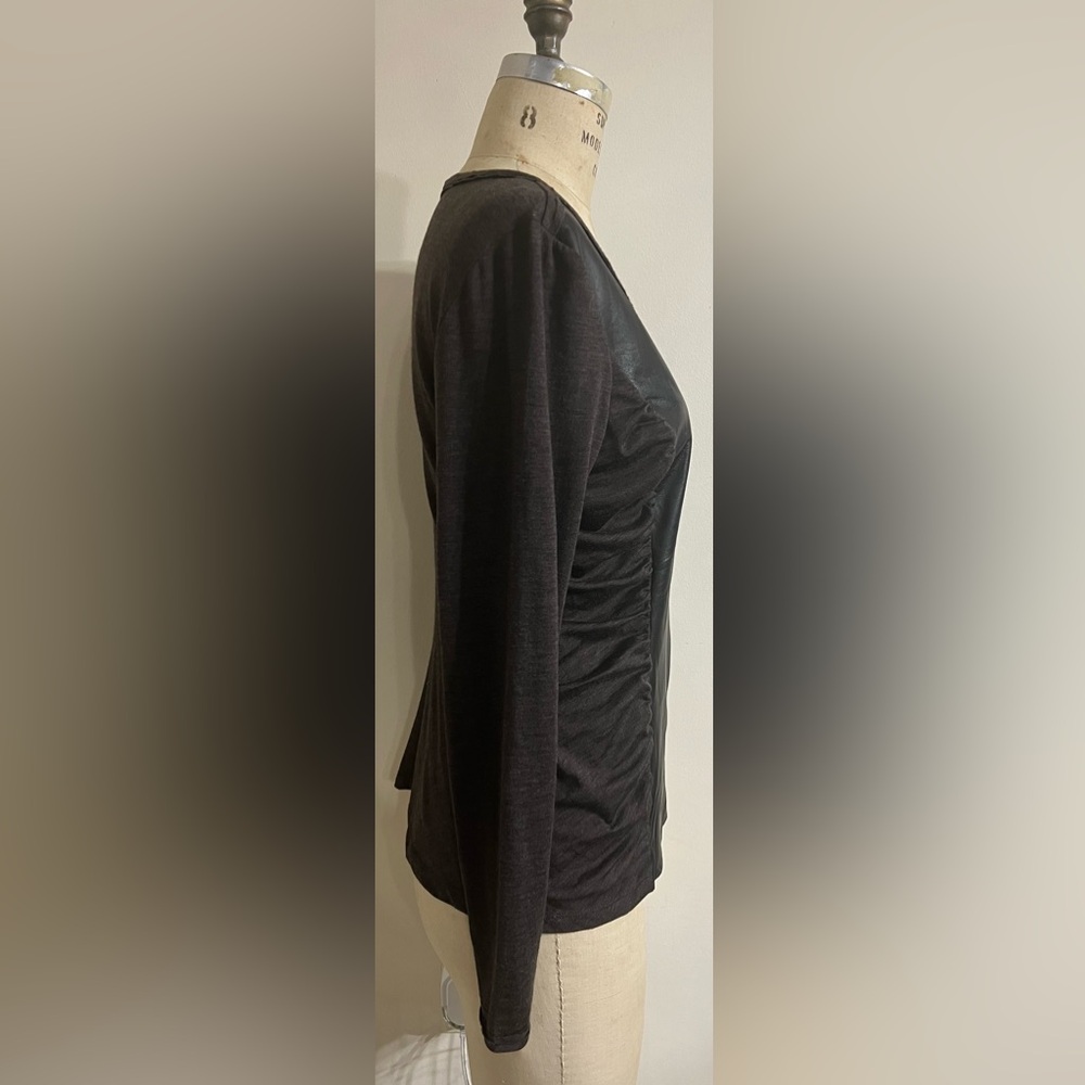Lafayette 148 Brown Front Leather Panel w/Knit Long Sleeves & Back Top Size XL - Picture 6 of 11